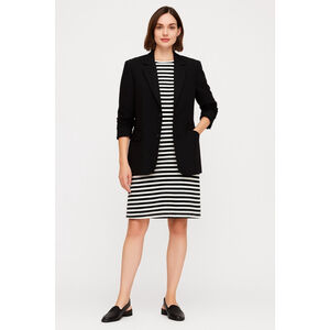 Uniqlo Striped Tunic Tee Dress Black Beige Breton 3/4 Sleeve Wardrobe Basic, L